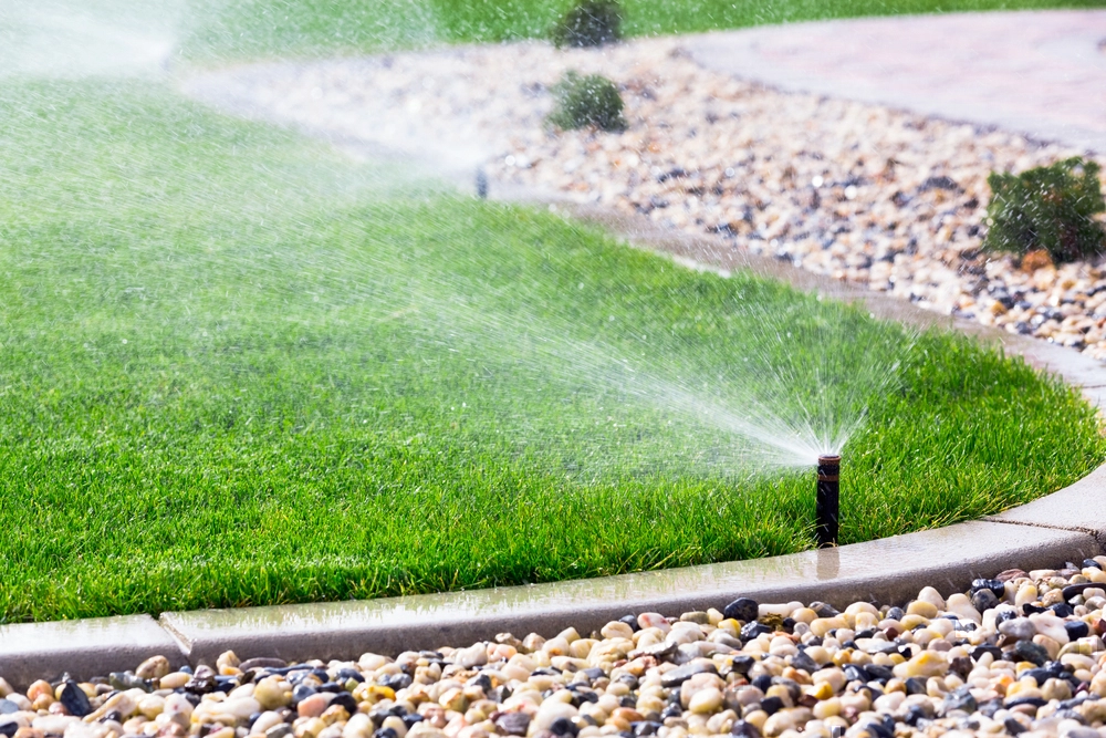 Sprinklers watering a lawn