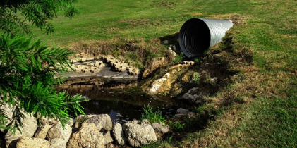 Sewage Pipe draining into pond