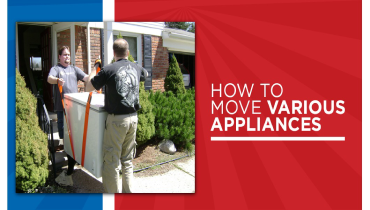 Two men moving an appliance with text: how to move various appliances