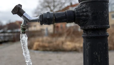 Icicle hanging from tap in early spring.