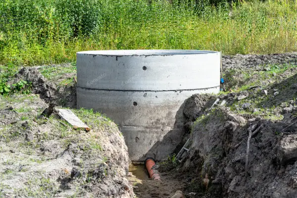 Concrete septic tank system with a pipe at the bottom